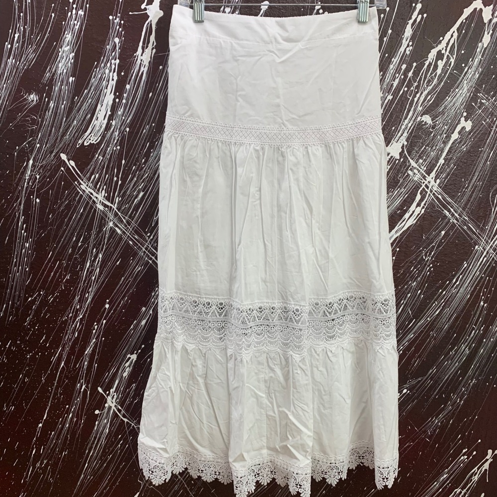 Time and Tru White Crochet Lace Tiered Maxi Skirt XS 0-2 TT23100072037 Boho - Picture 3 of 7